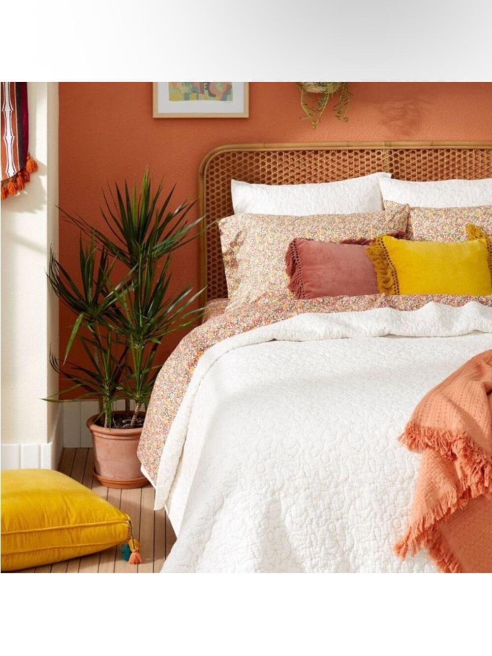 Floral Cotton Sheet Set in Peach, Yellow & Green Blossoms - Picture 2 of 4